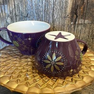 Starbucks |Holiday| 2006 | Gold & Eggplant Purple | Star| Coffee | 12 oz Cup Set